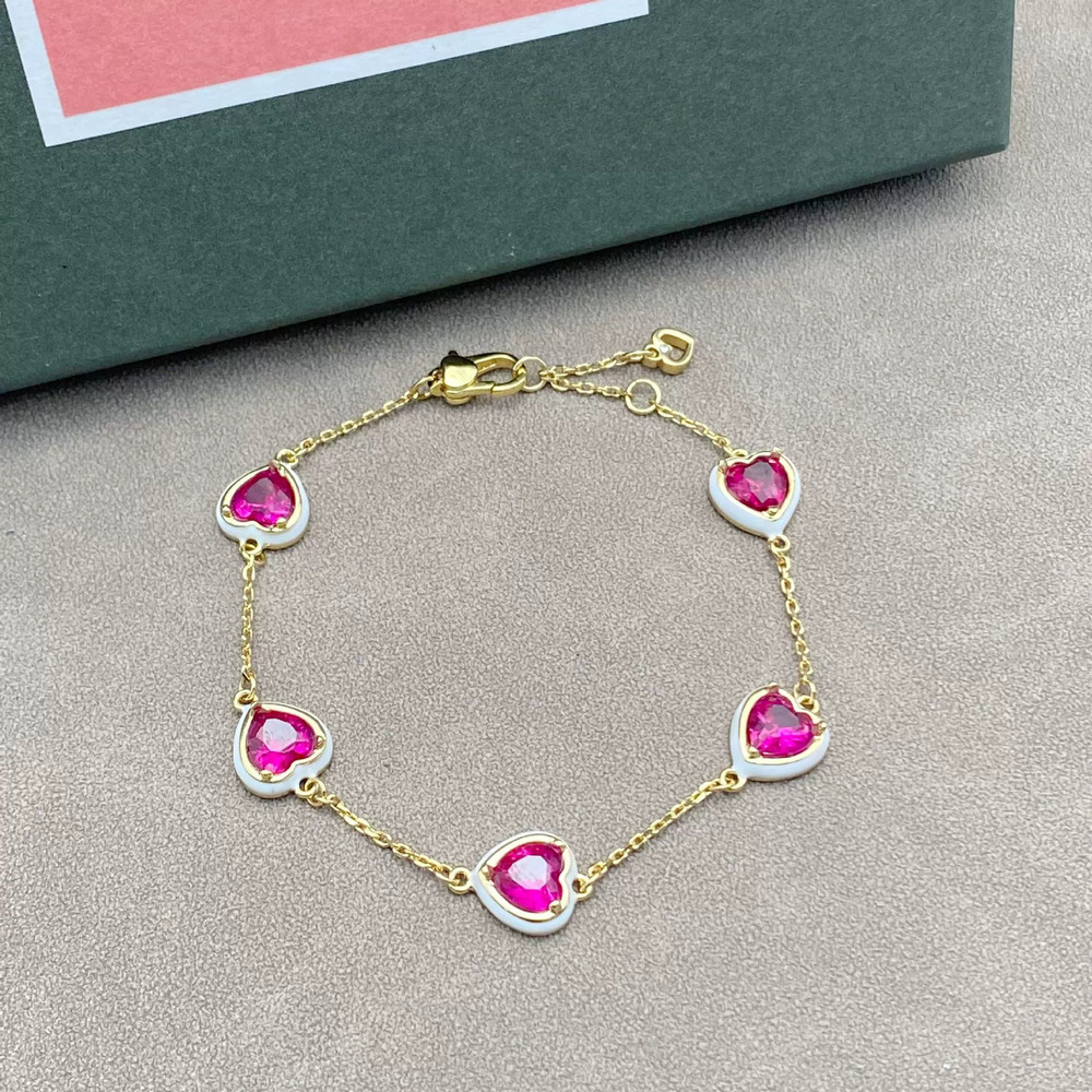 kate spade Colorful Zircon Heart Bracelet Titanium Steel Gold